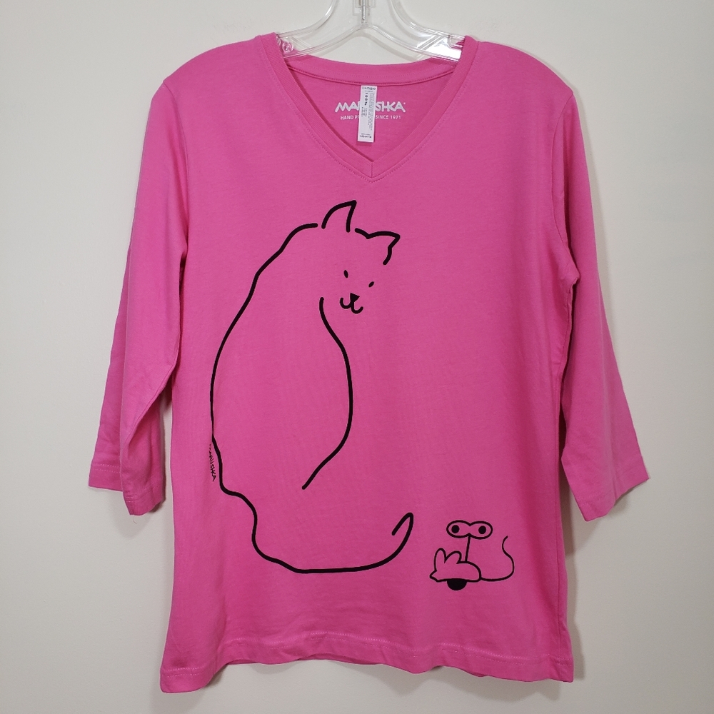 Marüshca cat & wind up mouse print v-neck t-shirt